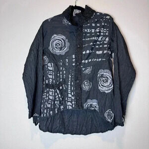 Harubella Button Down Shirt Long Sleeve Rose Unique Artsy Goth Lagenlook M